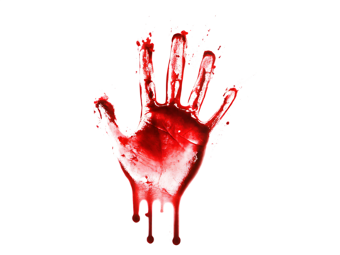 Dripping red blood handprint isolated on white background PNG