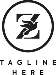 Bird Perch On Lettter Logo Design Z