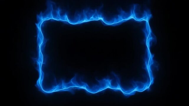 Moldura org&acirc;nica azul de fogo azul sobre fundo preto, efeito especial para design

