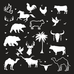 Big vector set of different world wild animals, mammals, fish, reptiles and birds. Rare animals. Funny flat characters