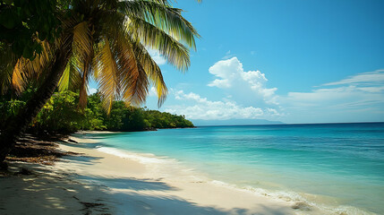 Fototapeta premium Tropical beach scene with palm trees.
