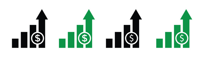 Financial Growth and Cost Trend Icons &ndash; Vector Set with Line and Silhouette Styles.