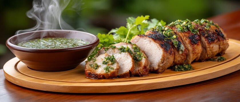 Grilled pork tenderloin with chimichurri sauce