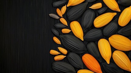 Decorative arrangement of stylized sunflower elements on a dark surface