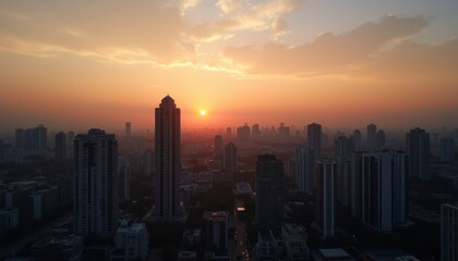 Fototapeta premium Cityscape at Sunrise with Tall Buildings