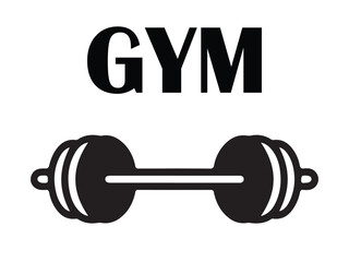Simple black and white gym icon with barbell.