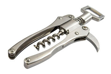 Metal wing corkscrew bottle opener tool isolated on transparent background