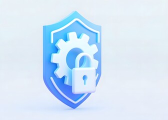 3D Shield Icon with Gear and Lock for Cybersecurity and Data Protection Illustration