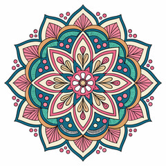 Colorful decorative mandala design with floral and geometric patterns