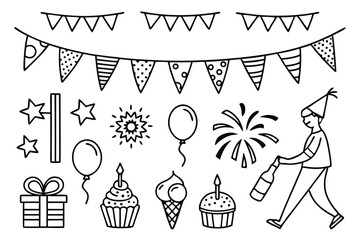 Party and Celebration Icon Set – Fun Line-Art Fest
