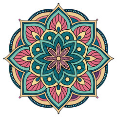 Colorful decorative mandala design with floral and geometric patterns