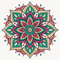 Colorful decorative mandala design with floral and geometric patterns