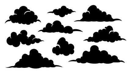 set of black cloud silhouette