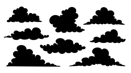 set of black cloud silhouette