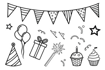 Party and Celebration Icon Set – Fun Line-Art Fest