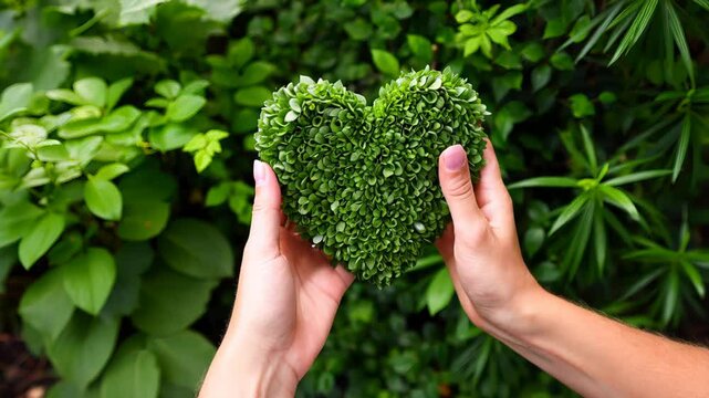 Round boxwood bushes with bougainvillea leaves and heart-shaped grass in the foreground, concept of landscape design and love for nature