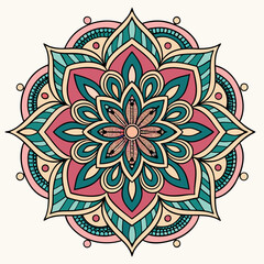 Colorful decorative mandala design with floral and geometric patterns