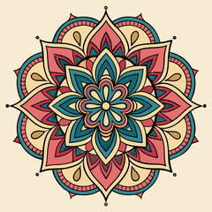 Colorful decorative mandala design with floral and geometric patterns