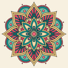 Colorful decorative mandala design with floral and geometric patterns