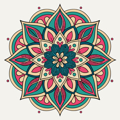 Colorful decorative mandala design with floral and geometric patterns