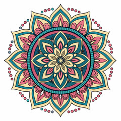 Colorful decorative mandala design with floral and geometric patterns