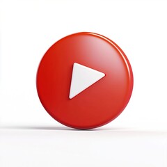 Photo of Red play button with white arrow isolated on white background, representing media playback