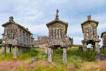 Traditional Granaries stone called Espigueiros. Lindoso, Peneda Geres National Park, Minho...