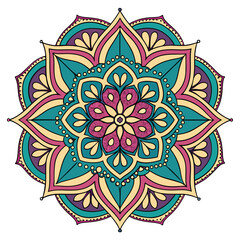 Colorful decorative mandala design with floral and geometric patterns