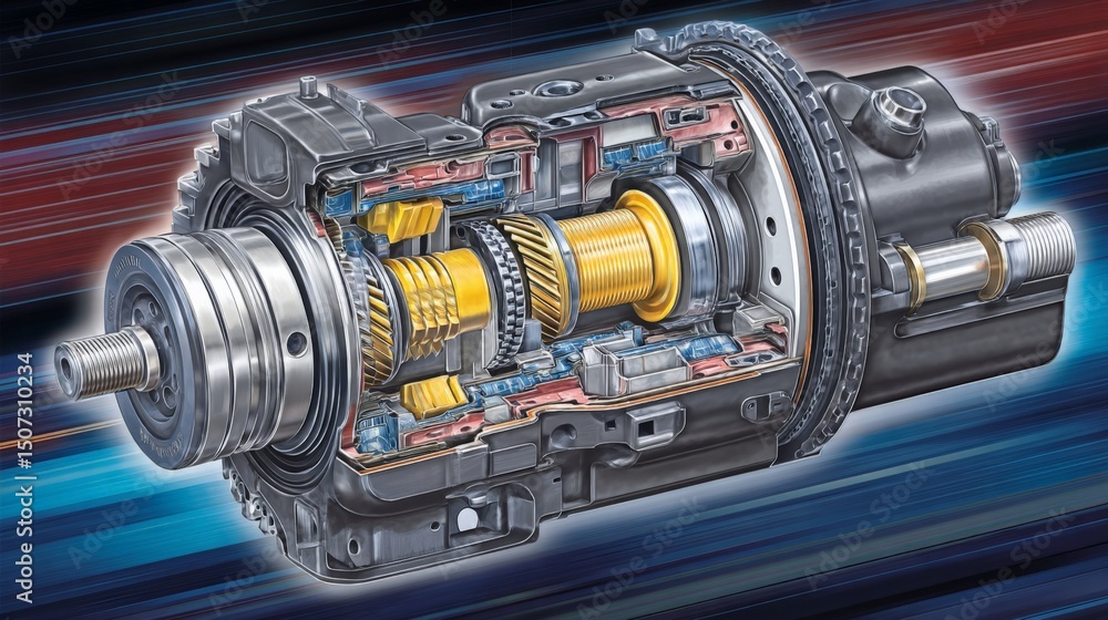 Aufkleber cross-sectional view of an electric motor showcasing internal components and mechanical structure