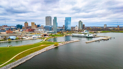 Milwaukee Wisconsin city skyline with modern skyscrapers