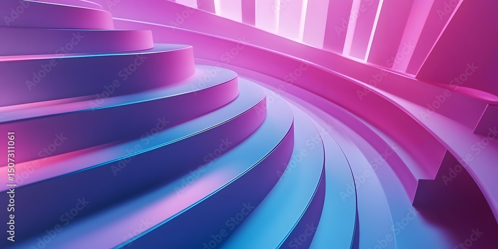 Poster 3d render of an abstract blue and purple background with curved lines and shapes. modern minimalist 