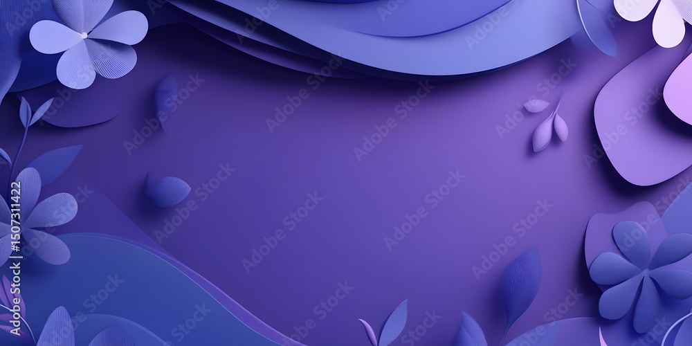 Poster 3d render of an abstract blue and purple background with curved shapes and a purple gradient.