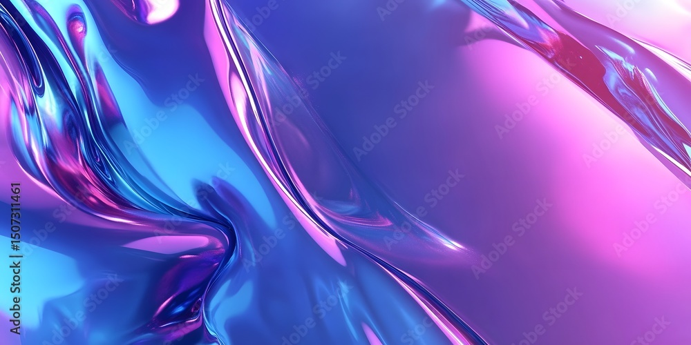 Poster 3d render of an abstract blue and purple background with curved lines and shapes. modern minimalist 