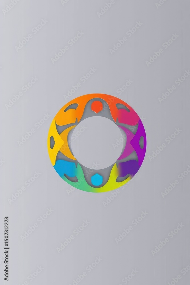 Aufkleber a colorful circle with abstract cutouts is centered on a solid gray background