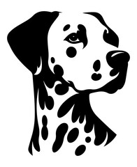 A black and white silhouette of a Dalmatian on a white isolated background. Vector graphics. EPS.	