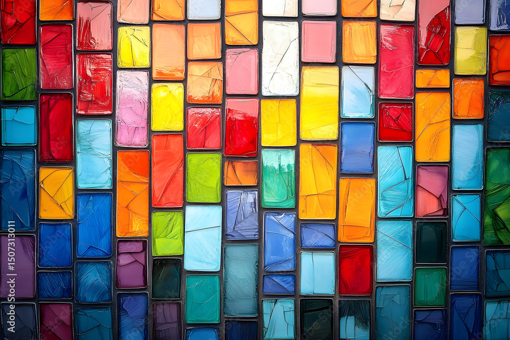 Poster abstract mosaic pattern with vivid colorful rectangles blending harmoniously