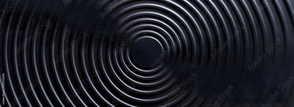Poster a black background with a simple and elegant dark gray circular pattern, giving the impression of un
