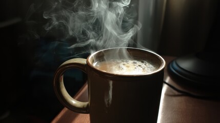 First Sip of Coffee Steam Rising on a Monday Morning