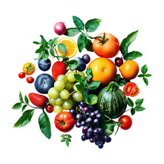 Obraz premium Dark fruit and berry mix Grape, blueberry, fig, plum, black currant and blackberry isolated on white background. Creative layout. Flat lay, top view. Design element, isolated with clipping path
