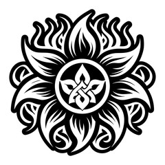 A glyph style icon of burning flower symbol