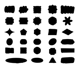 Brush frame rough rectangle box shape set. Text box frame rough grunge square, oval , polygon paint shape element. Hand drawn texture grunge brush rectangle, circle , polygon, round text border. 