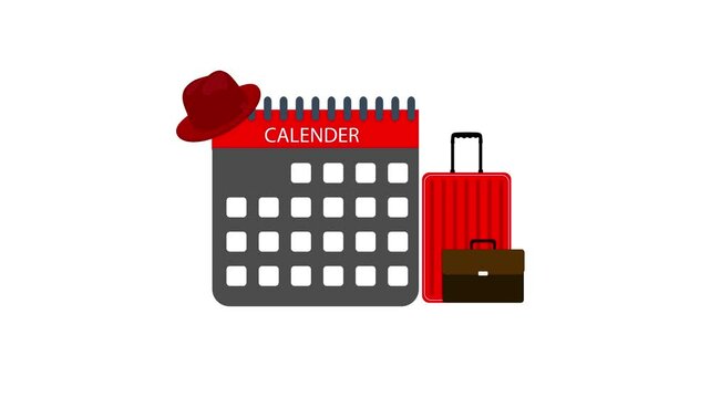 Travel concept featuring calendar, luggage, and bag to illustrate vacation planning, itinerary organization, and trip preparation.

