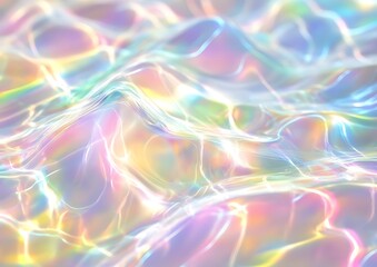Obraz premium A close-up of iridescent light waves, their colors creating an ethereal and dreamy effect on the white background. The soft focus adds to the enchanting atmosphere, 