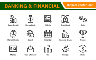 Banking and Financial Solutions Icons. A Professional Set for Financial Services, Banking Interfaces, Investment Tracking, Economic Planning, and Budgeting