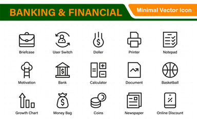 Banking and Financial Solutions Icons. A Professional Set for Financial Services, Banking Interfaces, Investment Tracking, Economic Planning, and Budgeting
