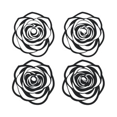 Elegant Vector Illustration of Four Stylized Roses in a Bold Black and White Outline on a Clean, White Background.                                    