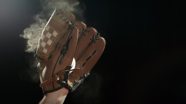 Ultra Slow Motion Baseball Catch. Ball Landing in Glove at 1000fps.