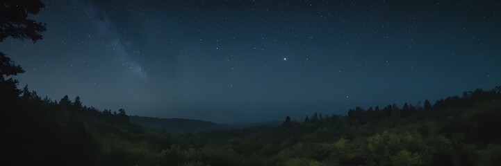 Fototapeta premium Mysterious Night Nature Scene with Moonlight, Mist, Stars, Forest Atmosphere, Cinematic Mood, Realistic Landscape Art