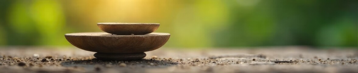 A serene image depicting scales perfectly balanced, representing equilibrium and harmony Subtle earth tones and natural textures convey a sense of peace and stability , fairness, symmetry, precise