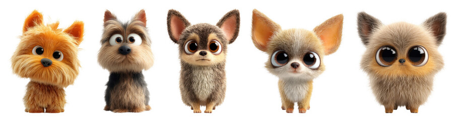Fototapeta premium PNG Cute fluffy cartoon puppies, element set on transparent background